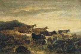 Narcisse Virgilio Diaz Zonsondergang met koeien Sweden oil painting art